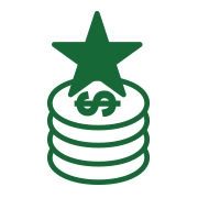 a stack of coins and a star icon