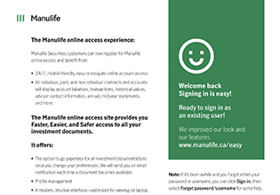 The Manulife online access experience for returning users - Manulife Securities